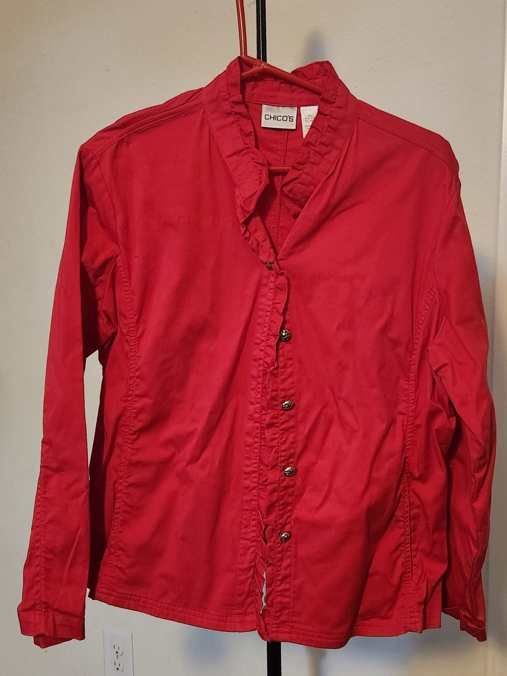 Chico's Red Ruffle-Trim Button Front Shirt